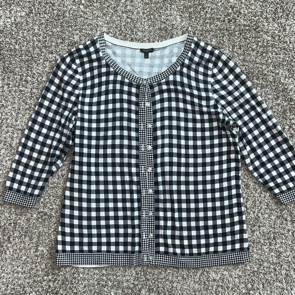 Talbots Sweaters - Talbots Charming Black and White Gingham 3/4 Sleeve Cardigan Sweater Size X = 12